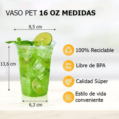 Vasos Plásticos Pet Con Tapa 500cc/16oz (50 unidades)
